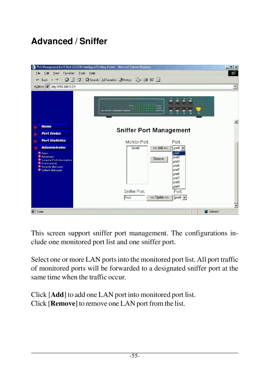 Xerox KS-801 operation manual Advanced / Sniffer 