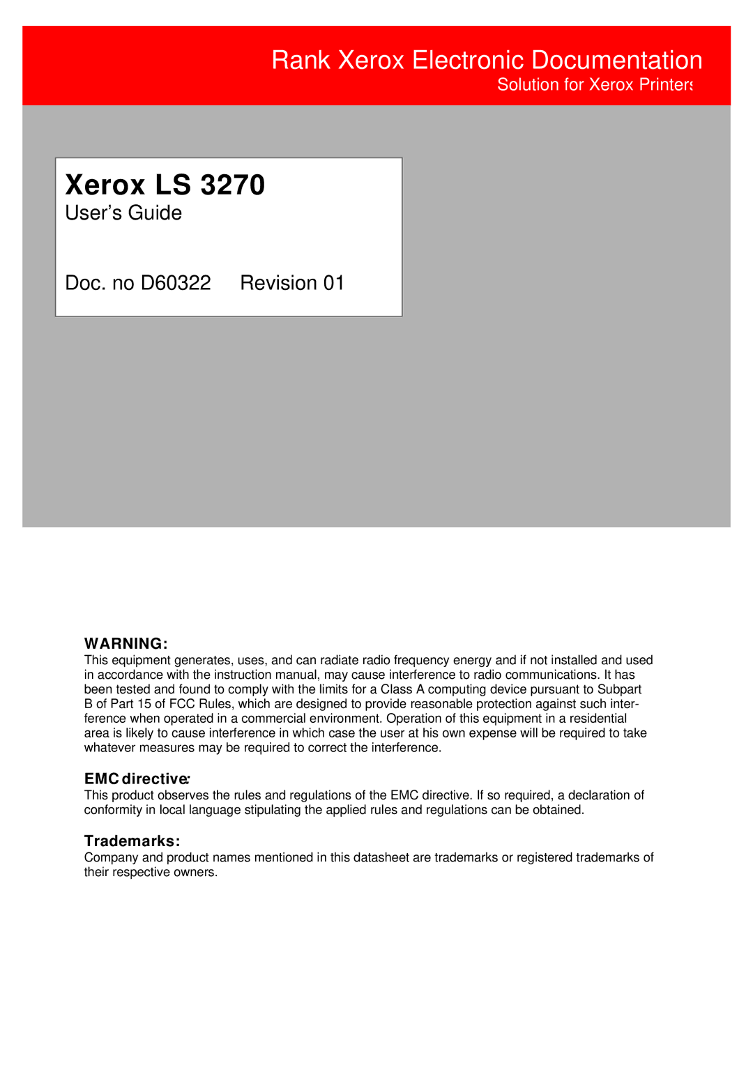 Xerox ls 32270 instruction manual Rank Xerox Electronic Documentation 