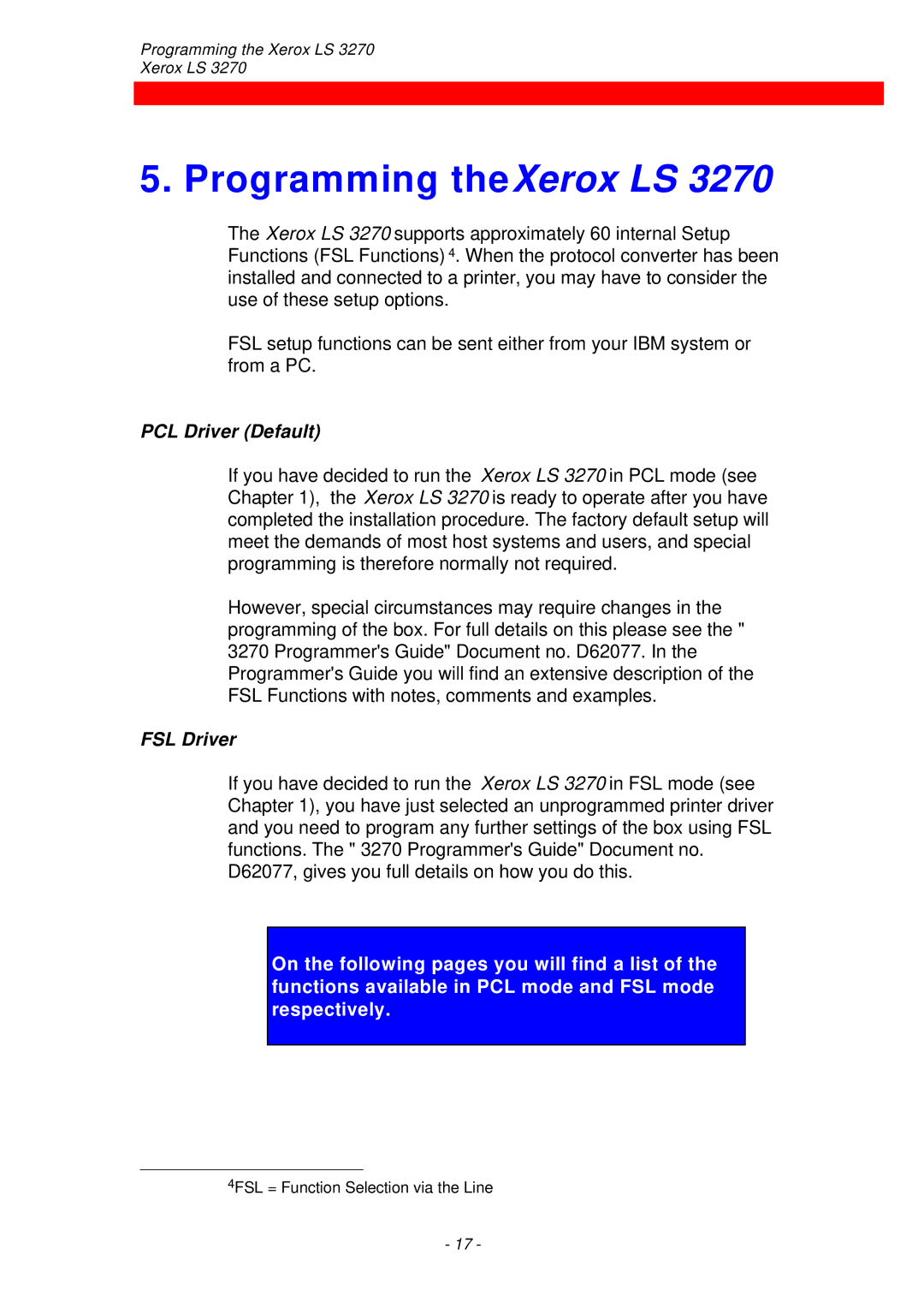 Xerox ls 32270 instruction manual Programming theXerox LS, PCL Driver Default 