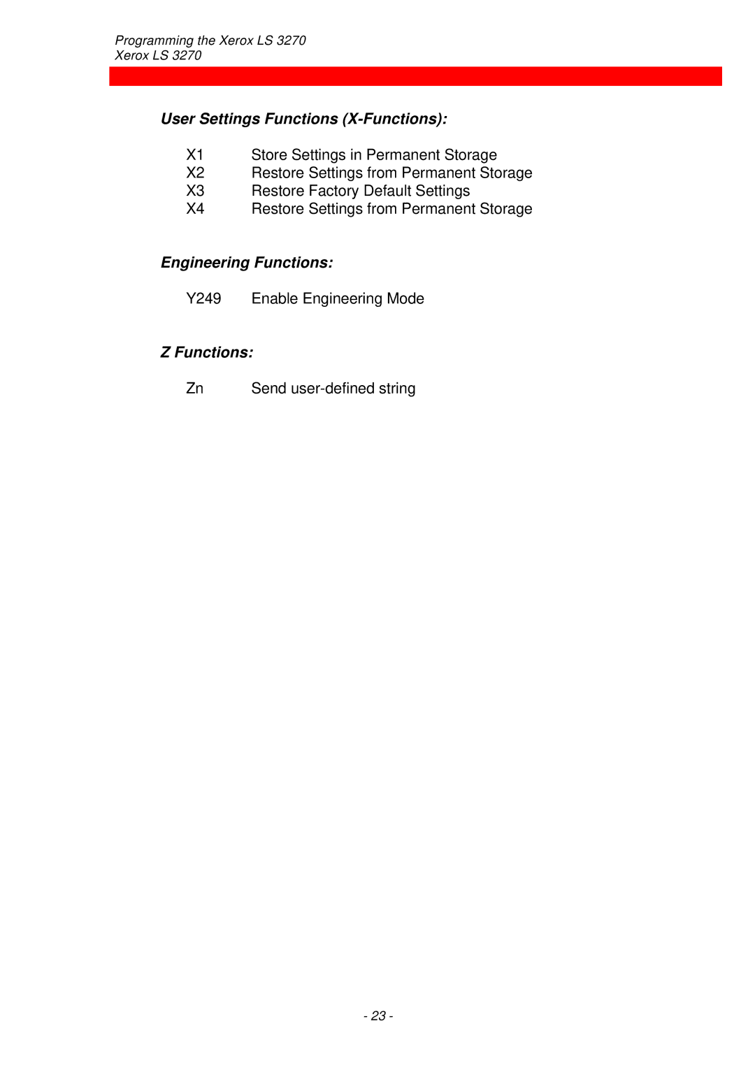 Xerox ls 32270 instruction manual User Settings Functions X-Functions 