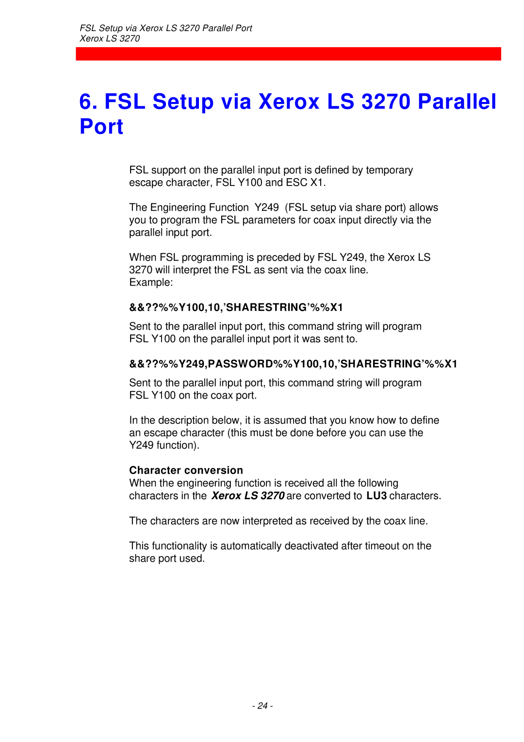 Xerox ls 32270 instruction manual FSL Setup via Xerox LS 3270 Parallel Port, ??%%Y100,10,’SHARESTRING’%%X1 