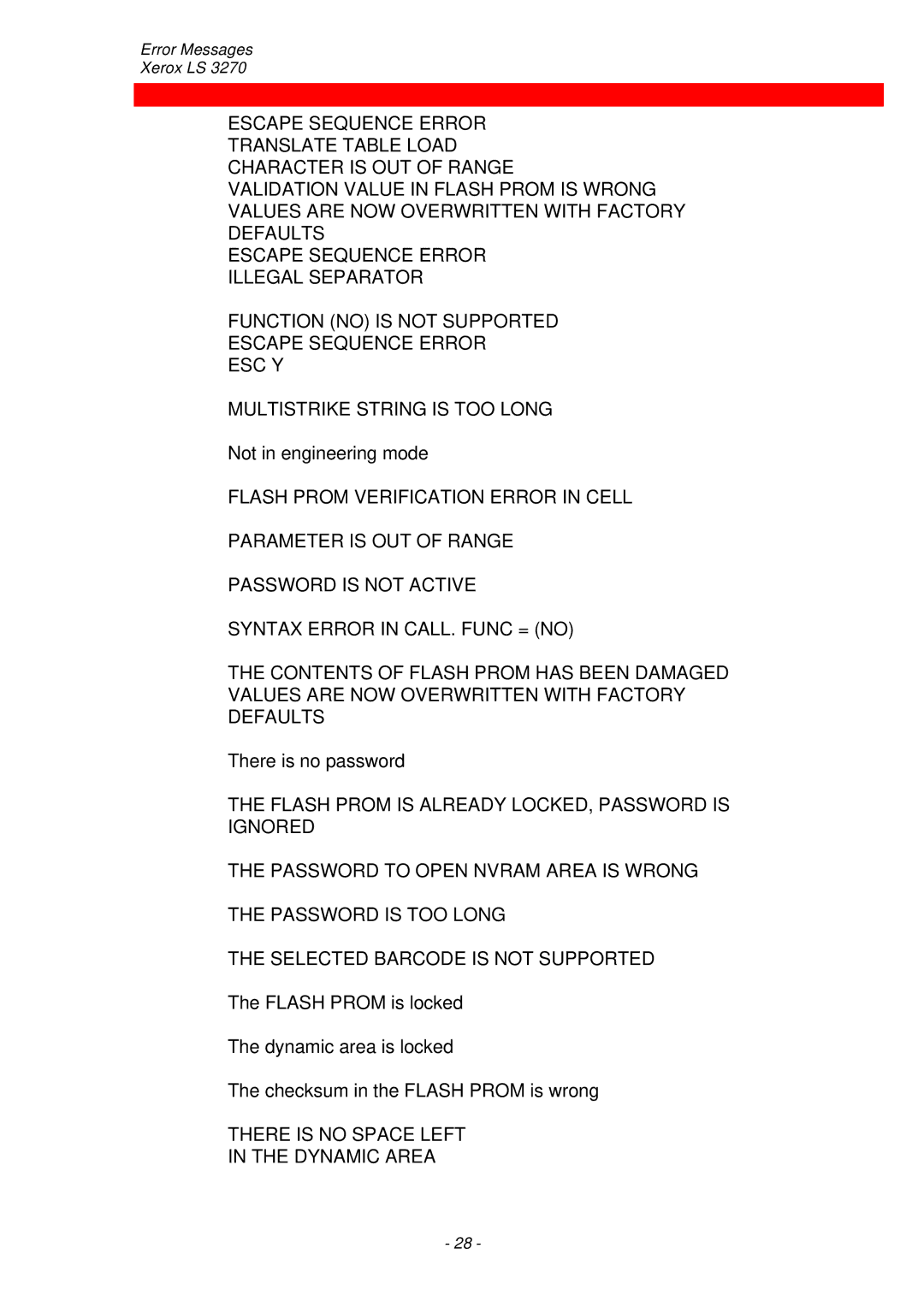 Xerox ls 32270 instruction manual There is no Space Left Dynamic Area 