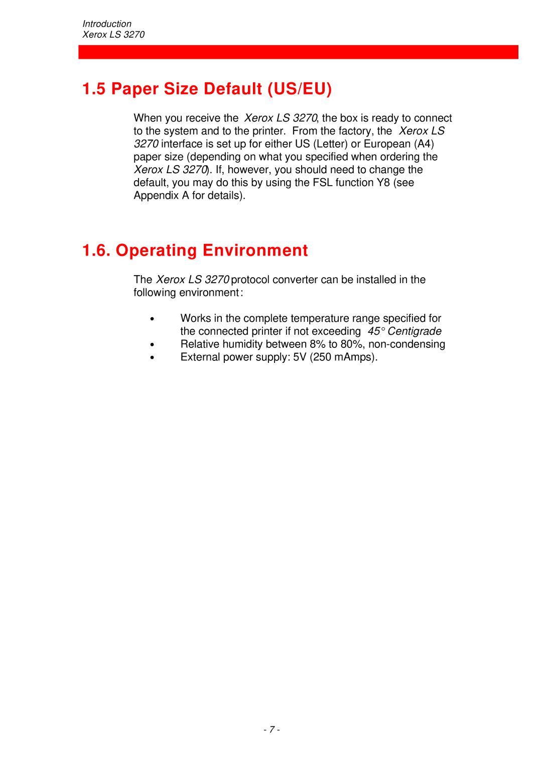 Xerox ls 32270 instruction manual Paper Size Default US/EU, Operating Environment 