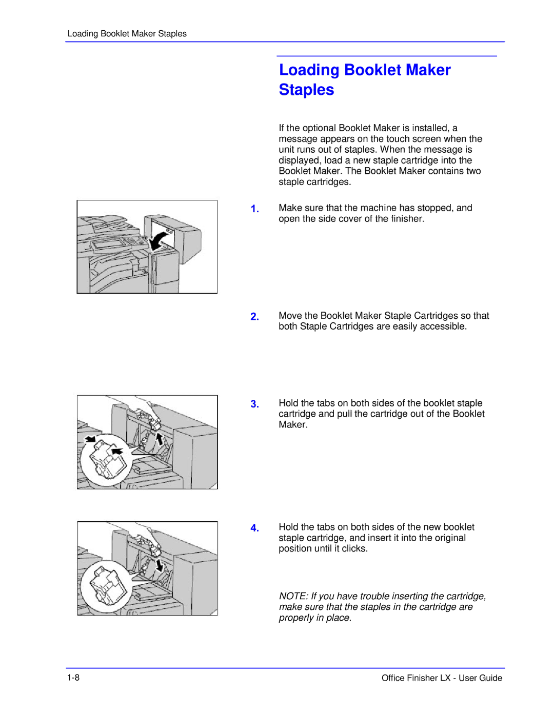 Xerox LX manual Loading Booklet Maker Staples 