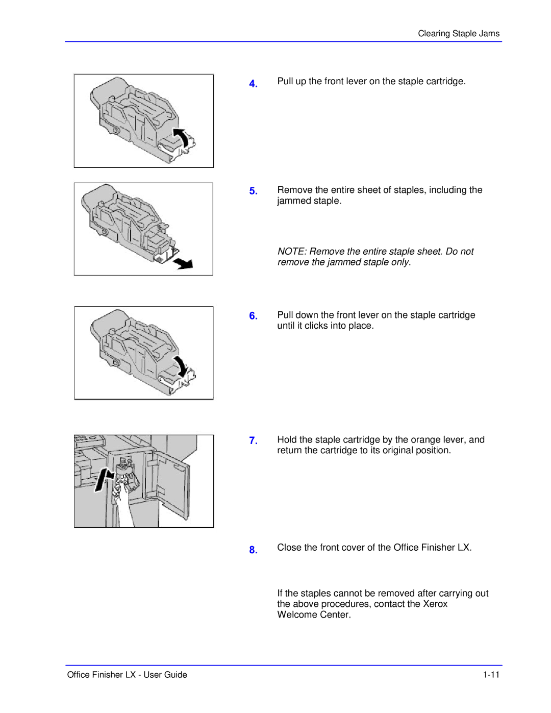 Xerox LX manual Clearing Staple Jams 