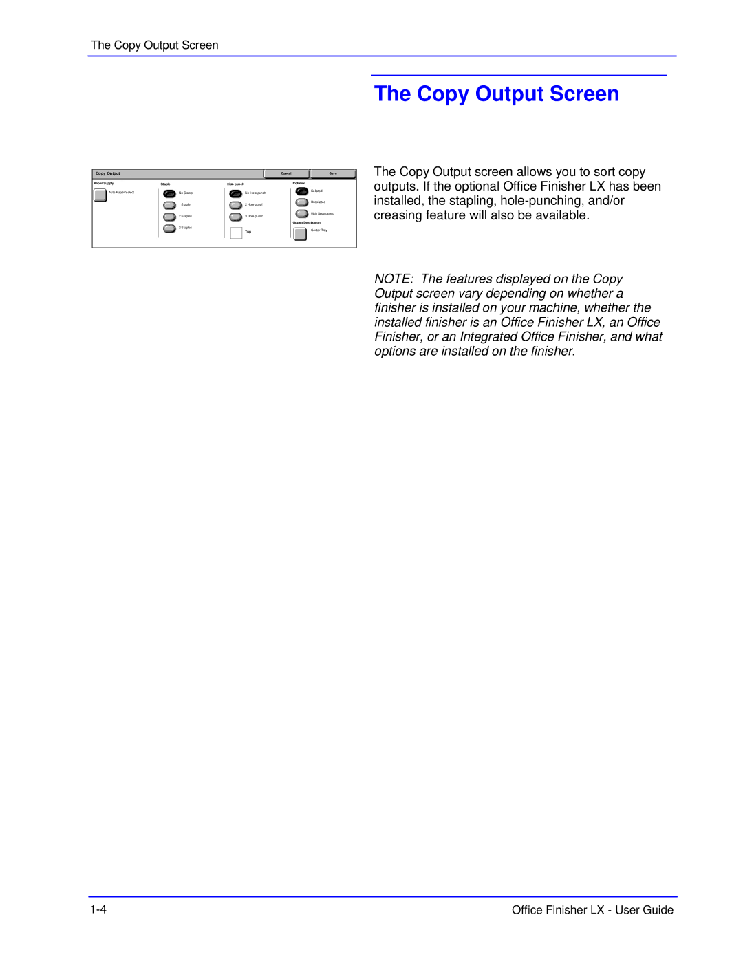 Xerox LX manual Copy Output Screen 