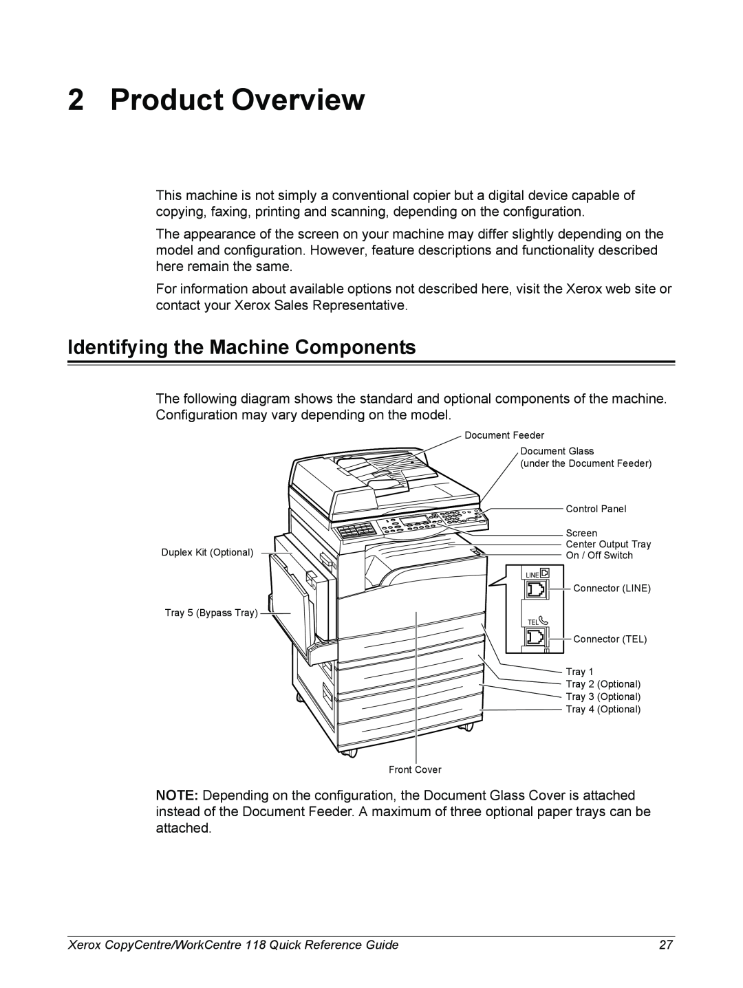 Xerox C118, M118i manual Product Overview, Identifying the Machine Components 