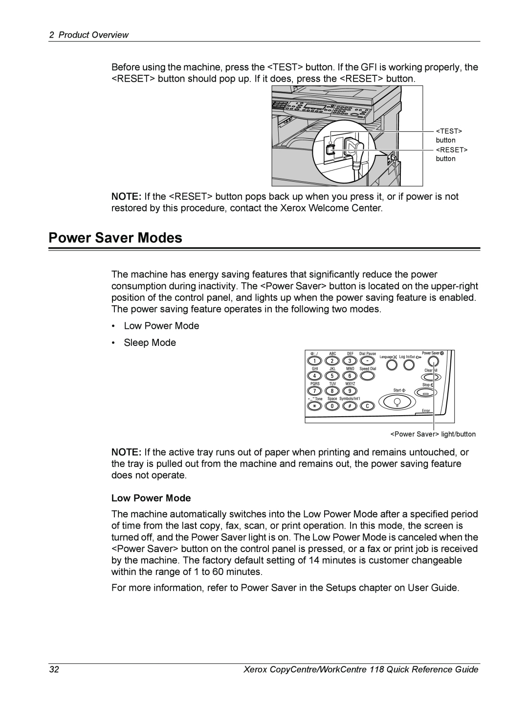 Xerox M118i, C118 manual Power Saver Modes, Low Power Mode 