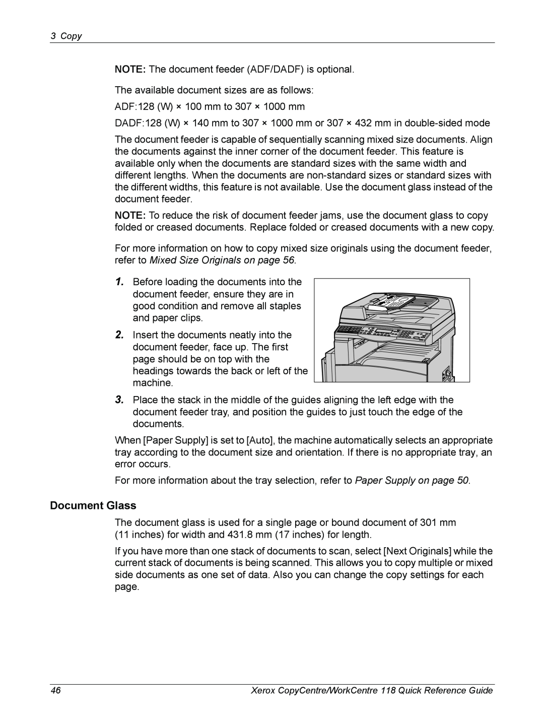 Xerox M118i, C118 manual Document Glass 
