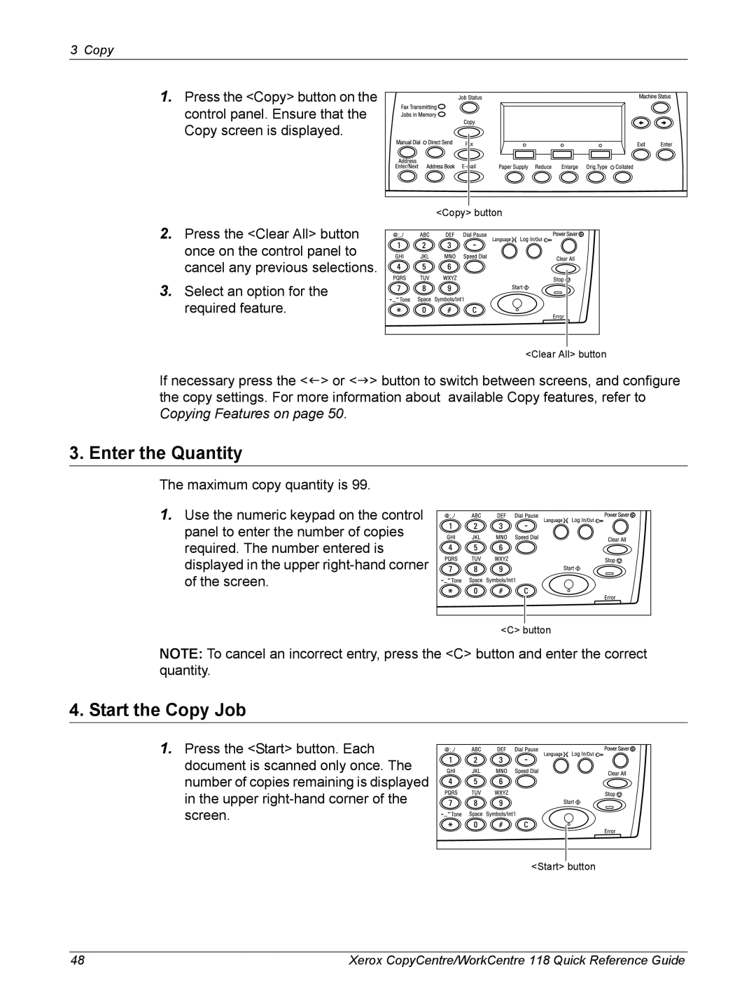 Xerox C118, M118i manual Enter the Quantity, Start the Copy Job 