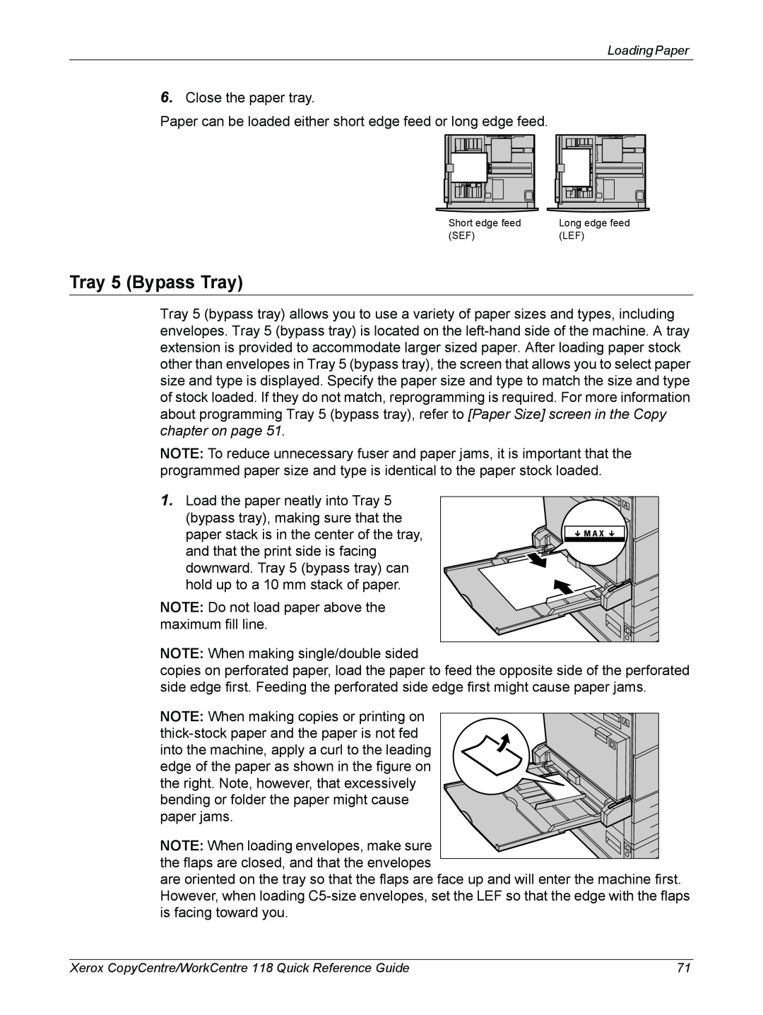 Xerox M118i, C118 manual Tray 5 Bypass Tray, Short edge feed 