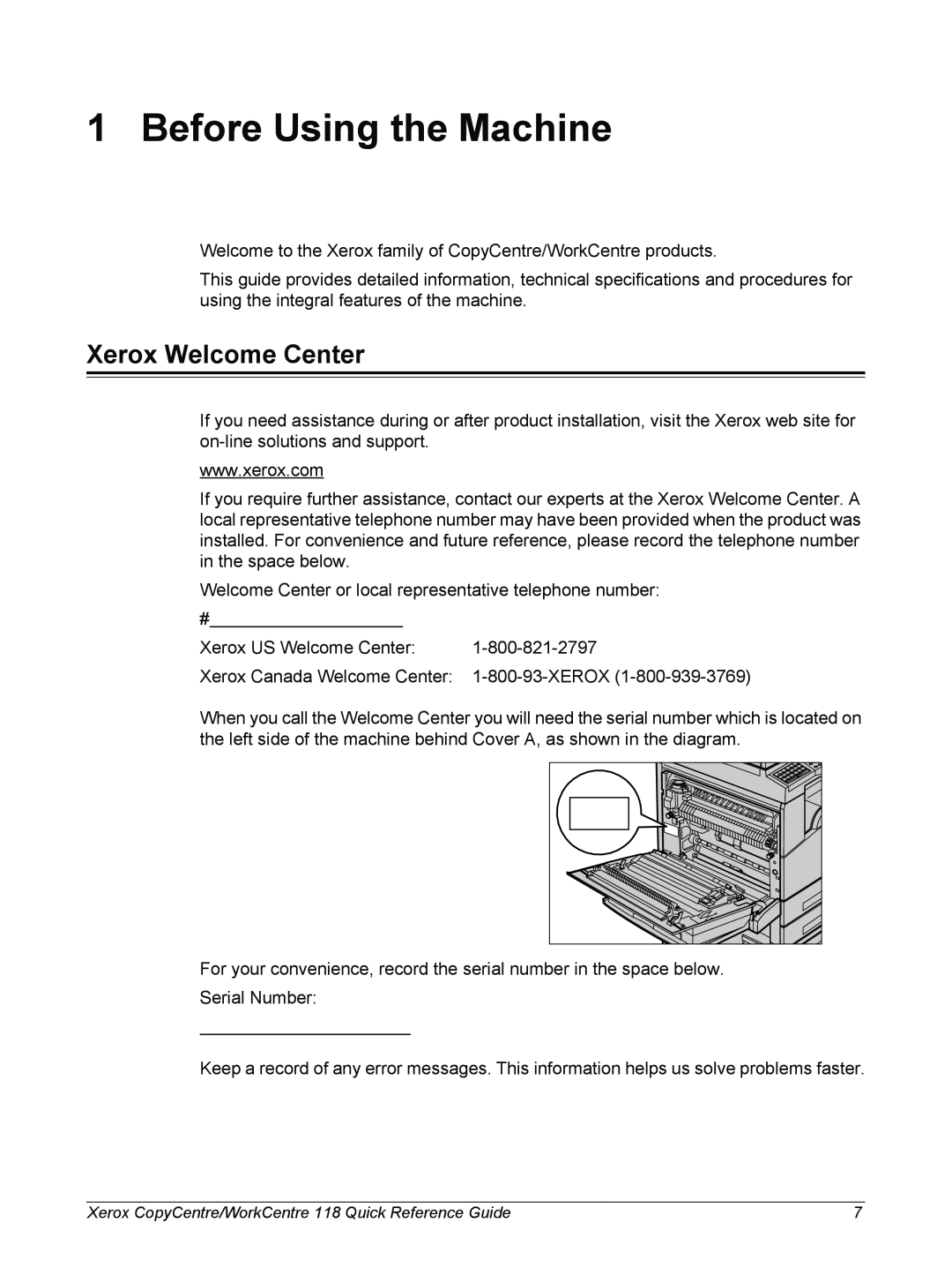 Xerox M118i, C118 manual Before Using the Machine, Xerox Welcome Center 