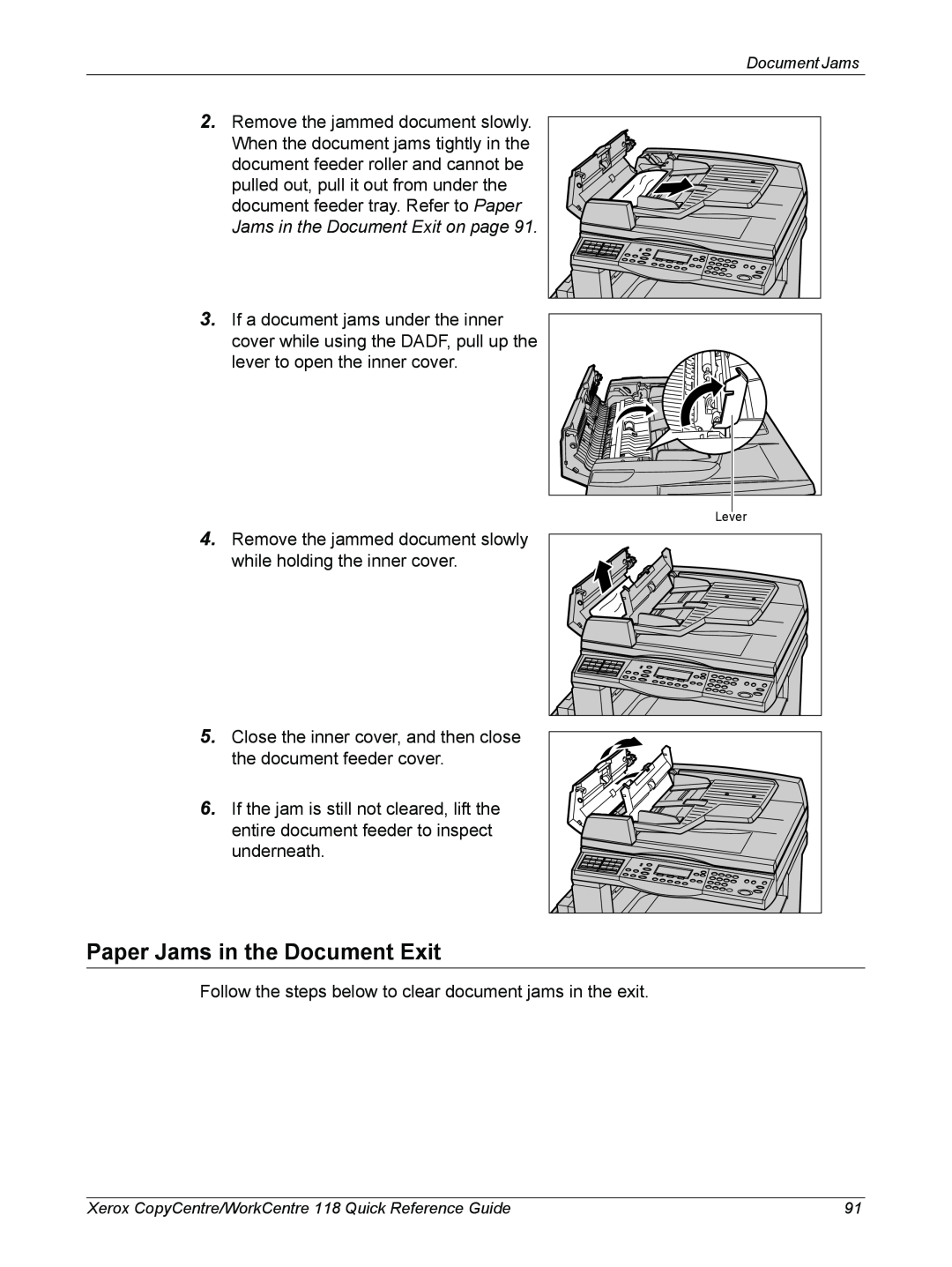 Xerox M118i, C118 manual Paper Jams in the Document Exit 