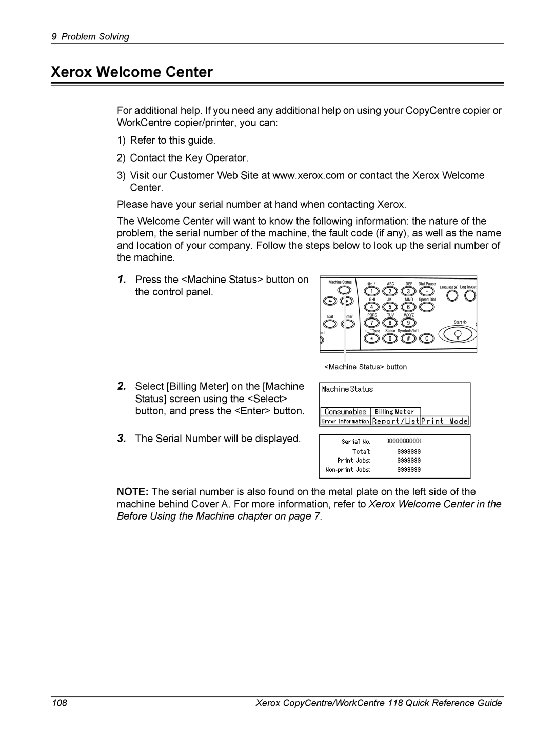 Xerox C118, M118i manual Xerox CopyCentre/WorkCentre 118 Quick Reference Guide 