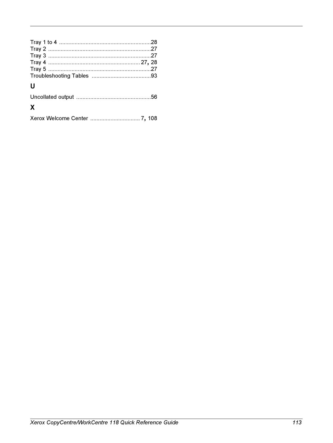 Xerox M118i, C118 manual Xerox CopyCentre/WorkCentre 118 Quick Reference Guide 113 