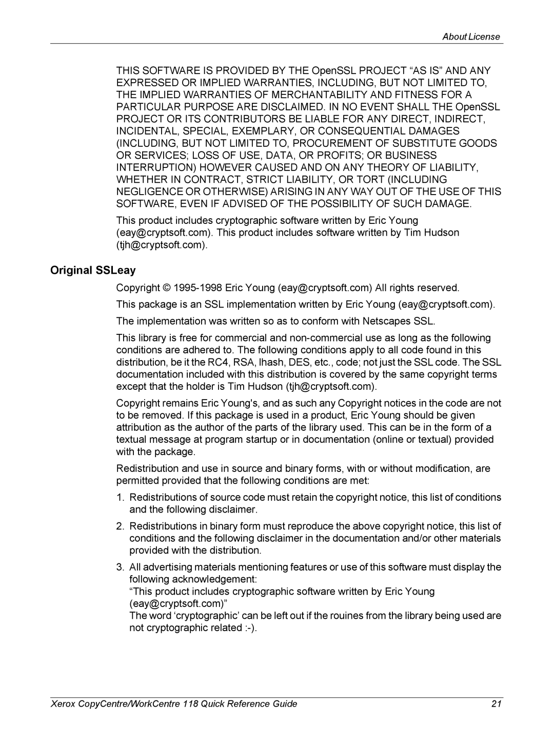 Xerox C118, M118i manual Original SSLeay 