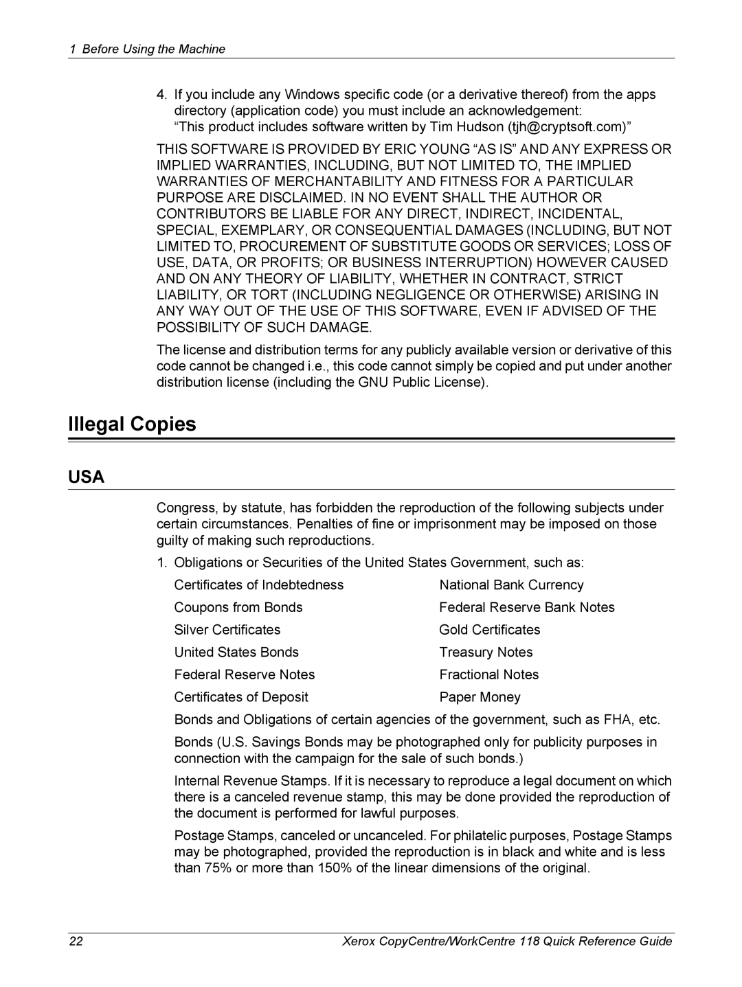 Xerox M118i, C118 manual Illegal Copies 