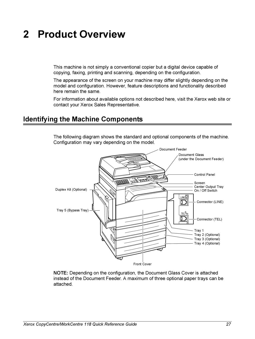 Xerox C118, M118i manual Product Overview, Identifying the Machine Components 