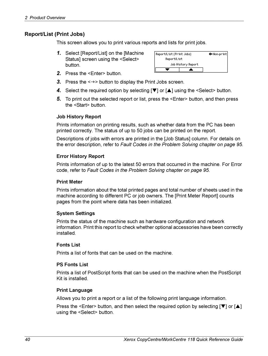 Xerox M118i, C118 manual Report/List Print Jobs 