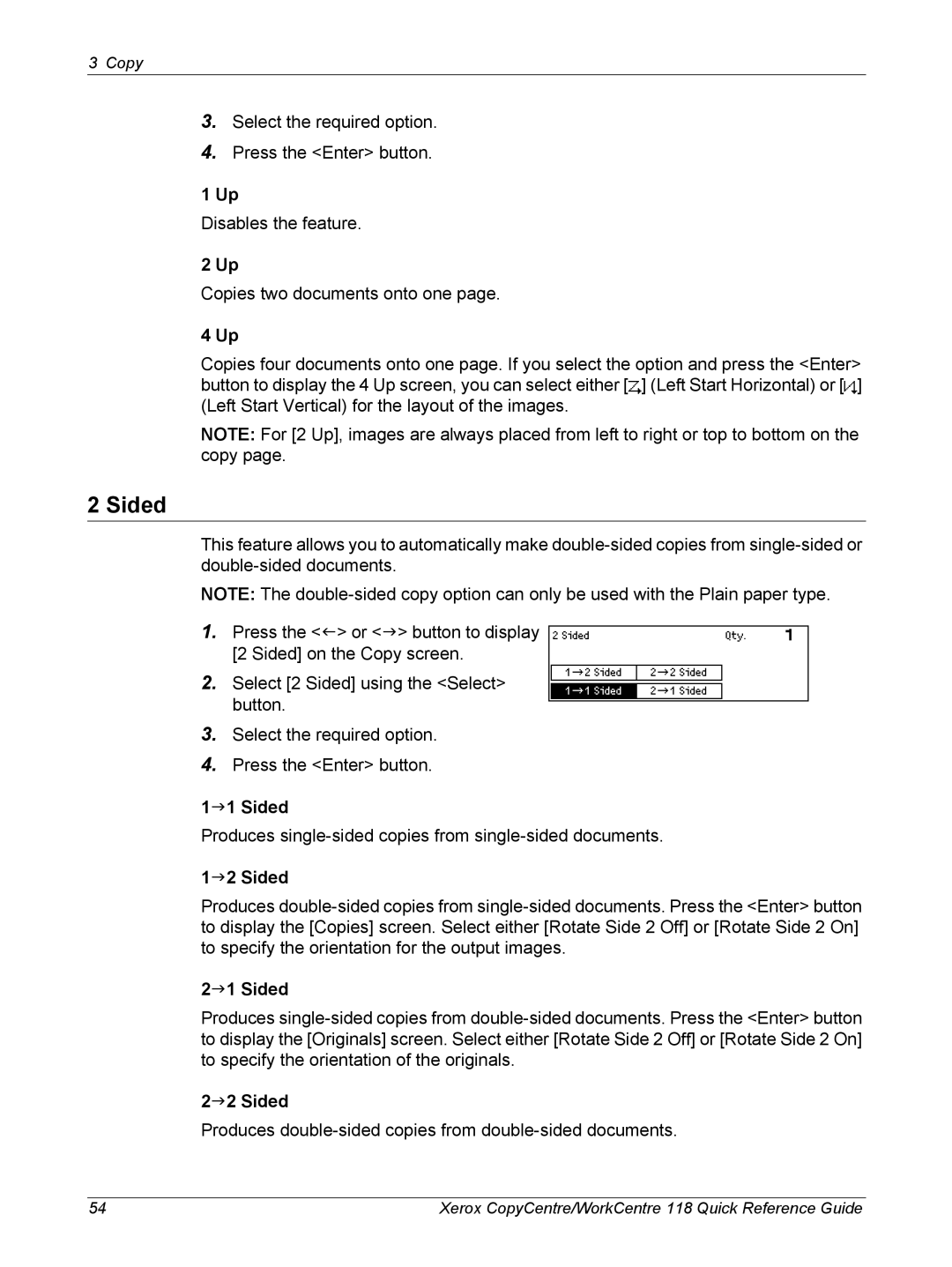 Xerox C118, M118i manual 1J1 Sided, 1J2 Sided, 2J1 Sided, 2J2 Sided 