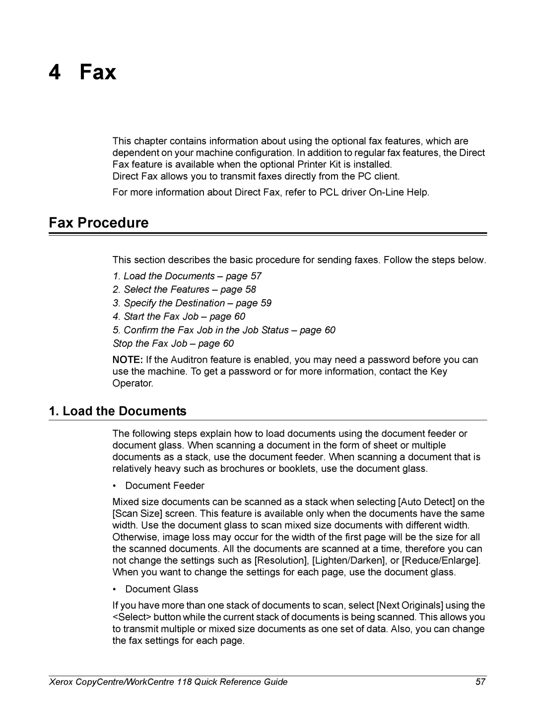 Xerox C118, M118i manual Fax Procedure 