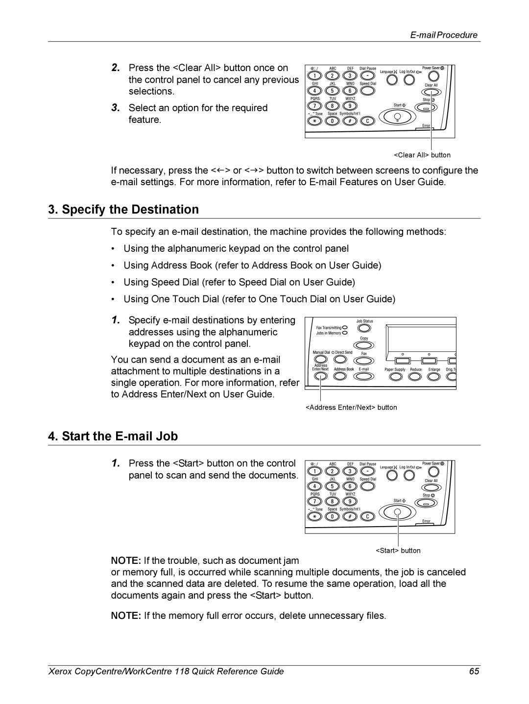 Xerox M118i, C118 manual Specify the Destination, Start the E-mail Job 