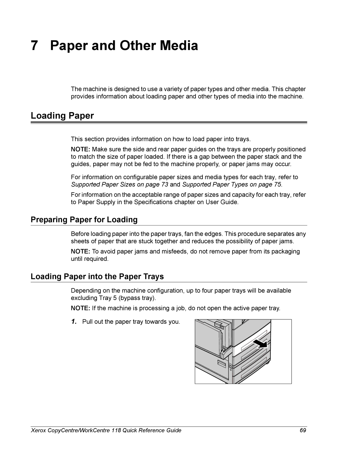 Xerox C118, M118i manual Paper and Other Media, Preparing Paper for Loading, Loading Paper into the Paper Trays 