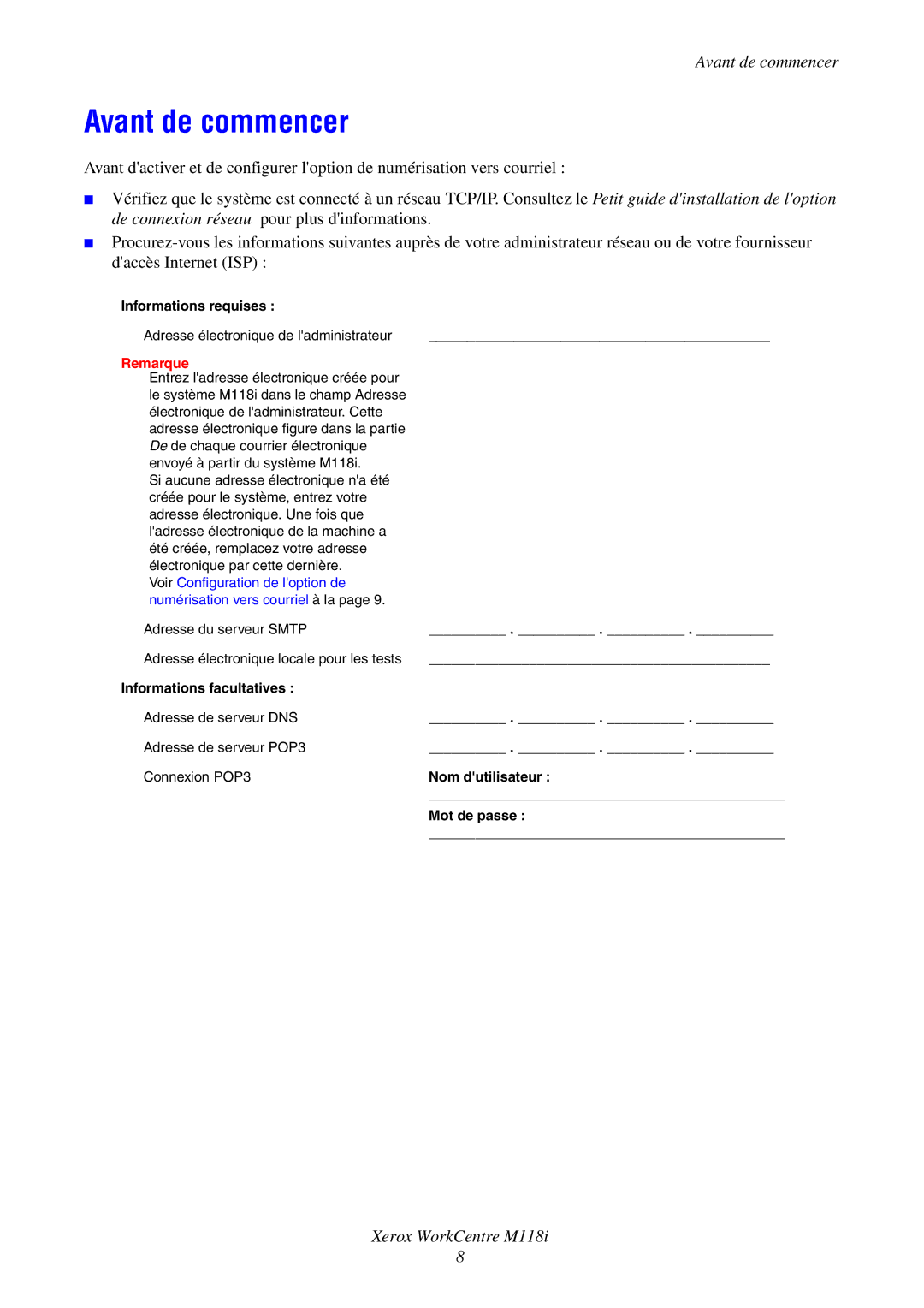 Xerox M118i manual Avant de commencer 