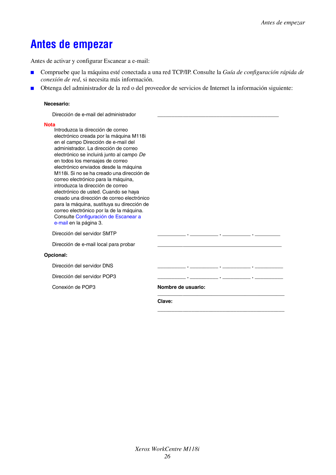 Xerox M118i manual Antes de empezar 