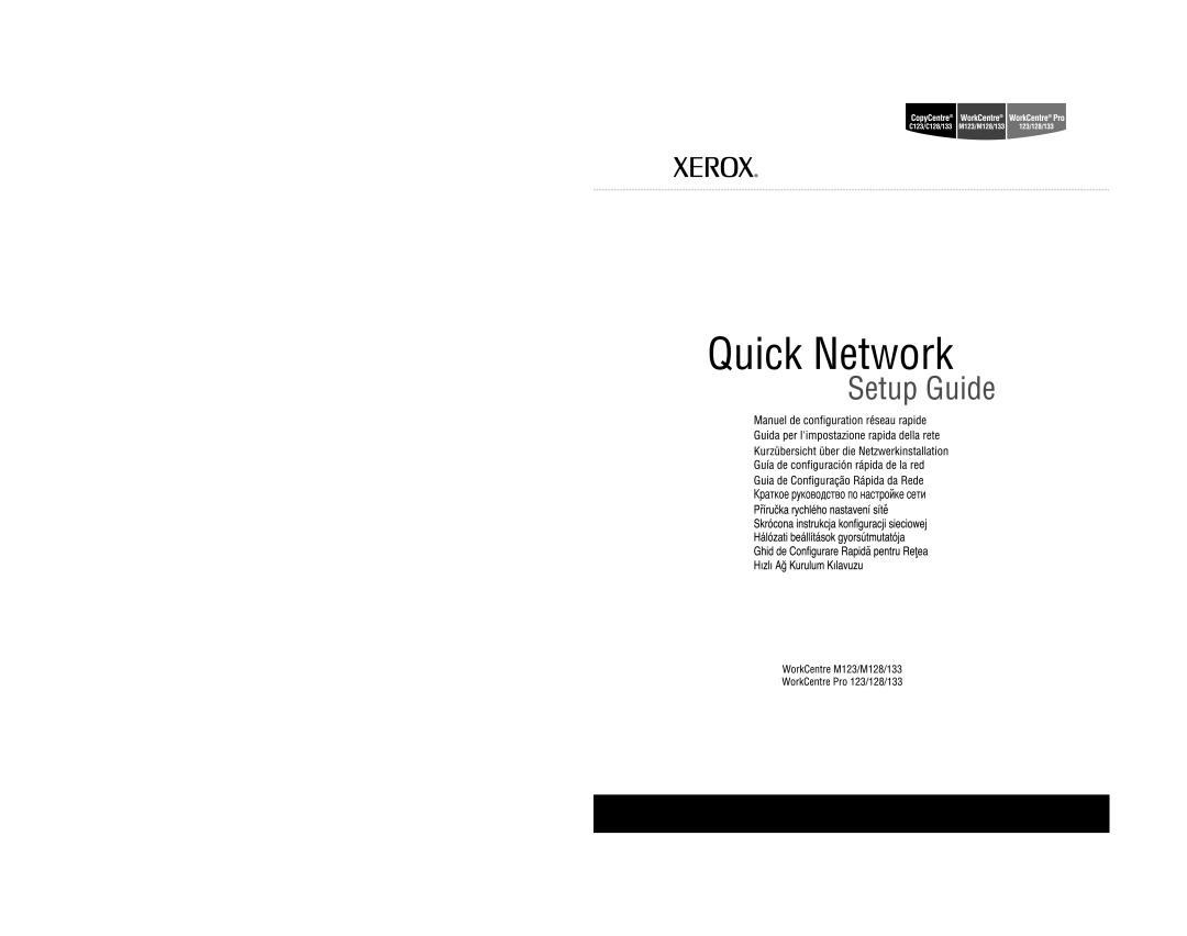 Xerox setup guide Quick Network Setup Guide, WorkCentre M123/M128 WorkCentre Pro 123/128, 701P42078 