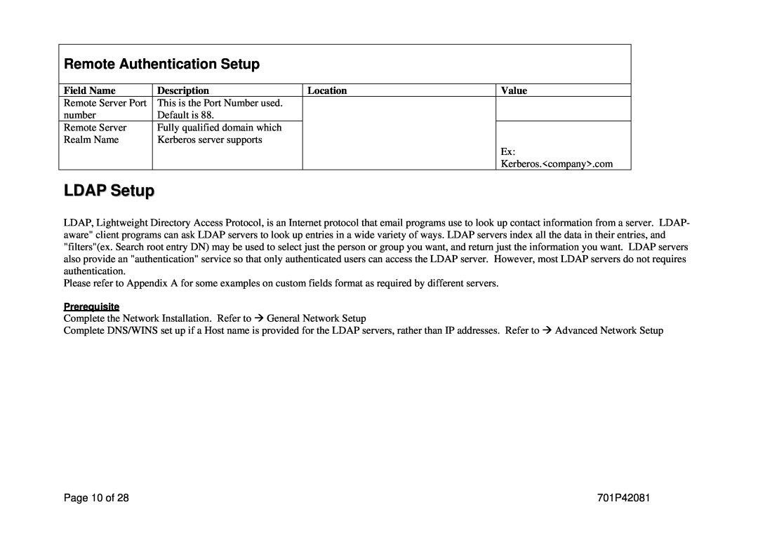 Xerox M123/M128 manual LDAP Setup, Remote Authentication Setup, Page 10 of 