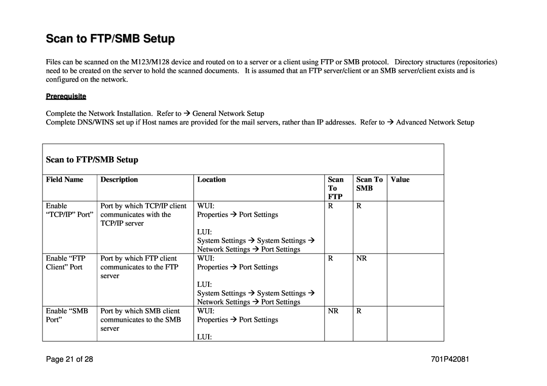 Xerox M123/M128 manual Scan to FTP/SMB Setup 