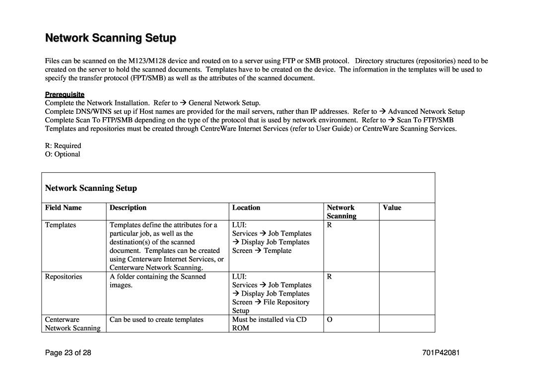 Xerox M123/M128 manual Network Scanning Setup 