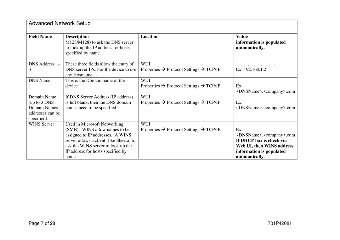 Xerox M123/M128 manual Information is populated, Automatically, Web UI, then Wins address 