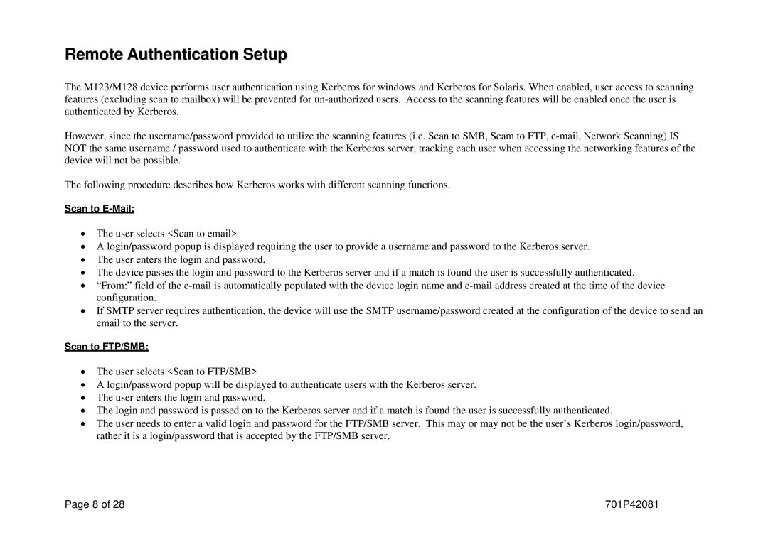 Xerox M123/M128 manual Remote Authentication Setup 