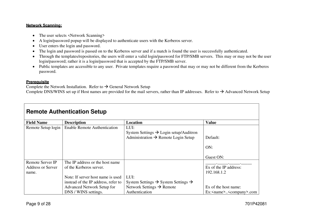 Xerox M123/M128 manual Remote Authentication Setup 