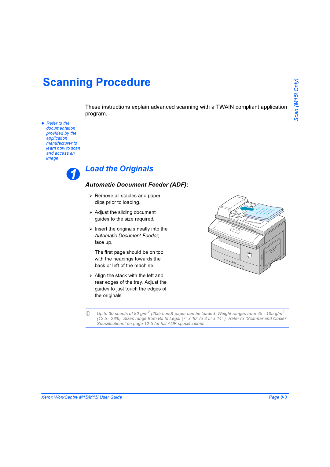 Xerox M15 manual Scanning Procedure, Load the Originals 