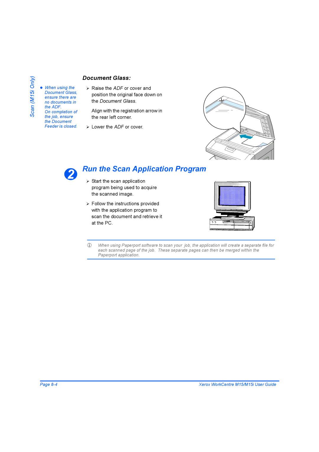 Xerox M15 manual Run the Scan Application Program, Document Glass 