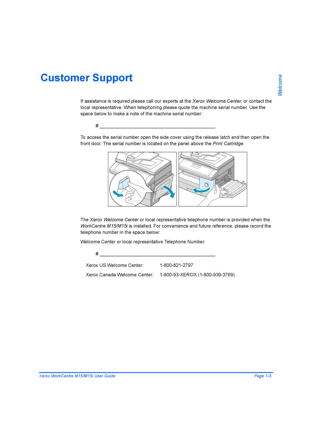 Xerox M15 manual Customer Support 