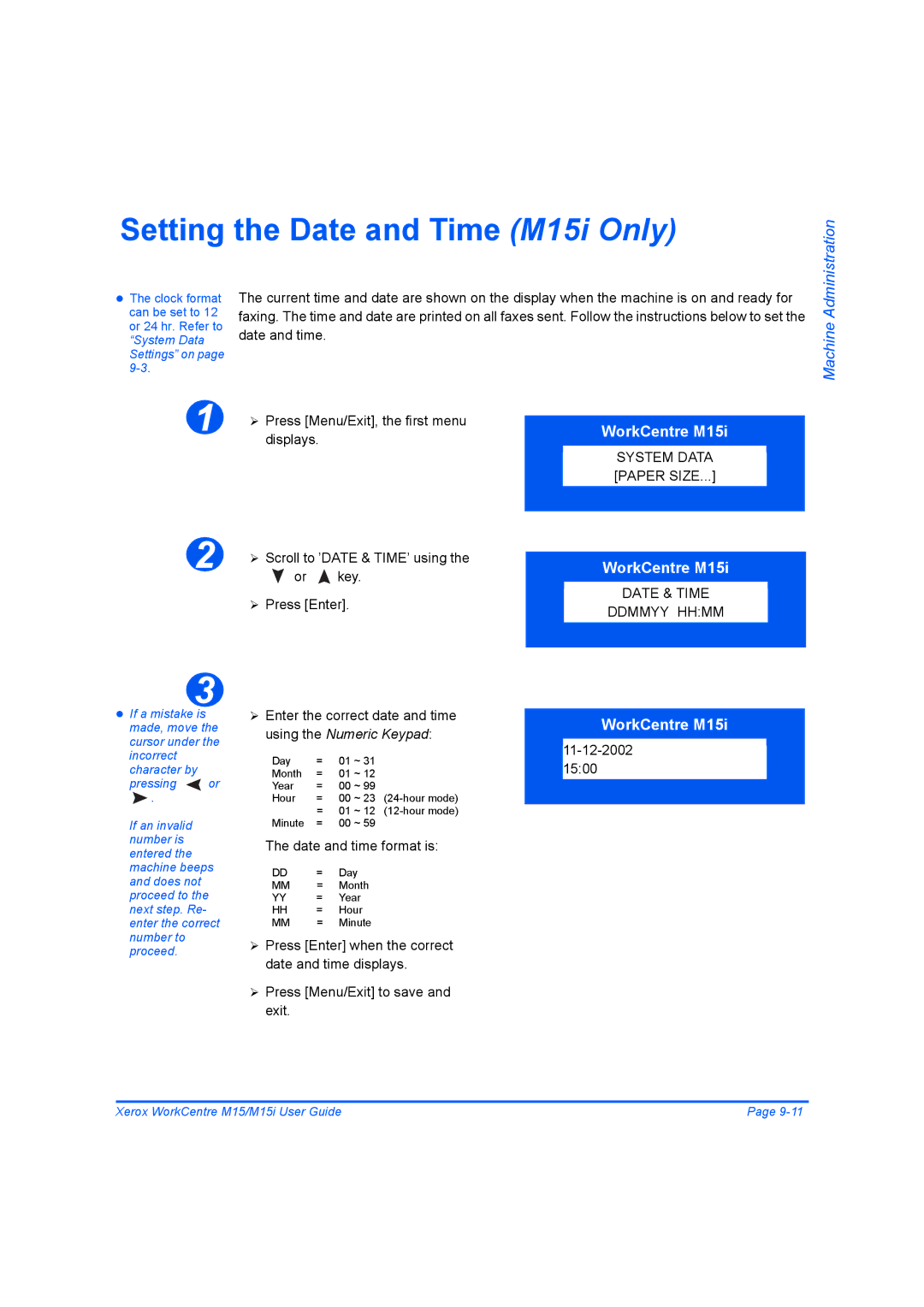 Xerox M15 manual System Data Paper Size 