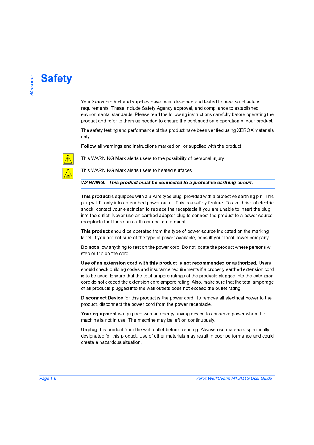 Xerox M15 manual Safety 