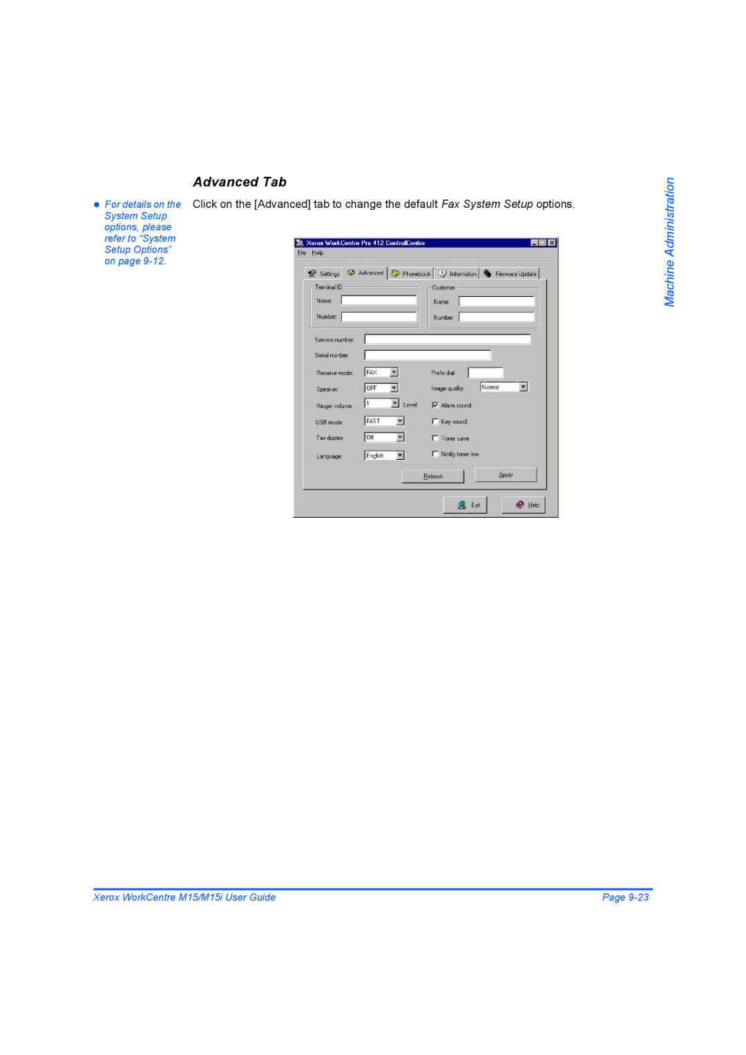 Xerox M15 manual Advanced Tab 