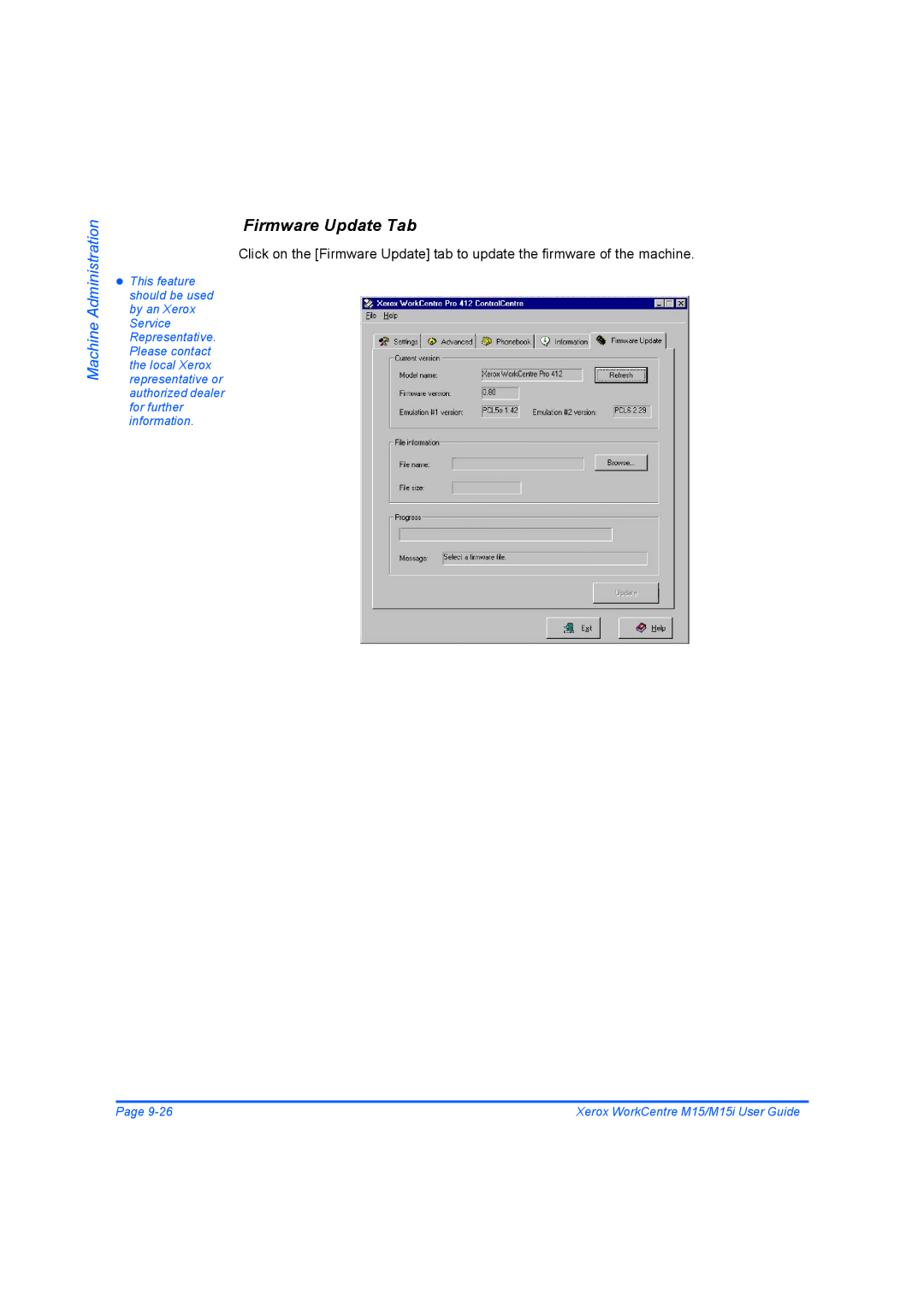 Xerox M15 manual Firmware Update Tab 