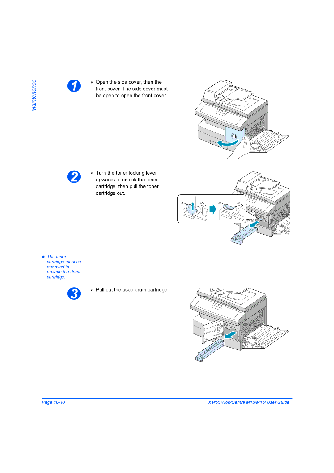 Xerox M15 manual Pull out the used drum cartridge 