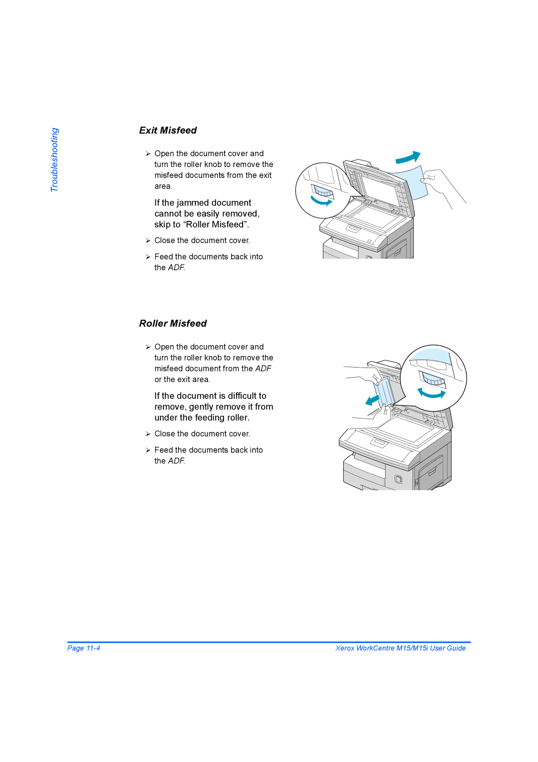 Xerox M15 manual Exit Misfeed, Roller Misfeed 