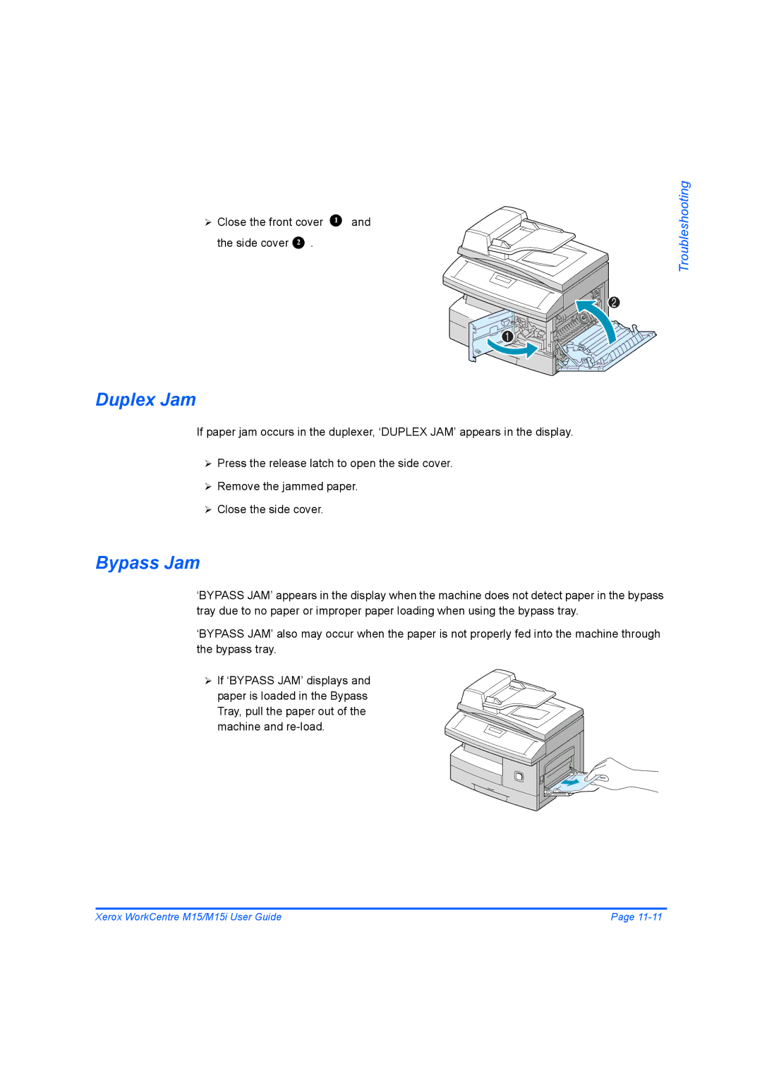 Xerox M15 manual Duplex Jam, Bypass Jam 