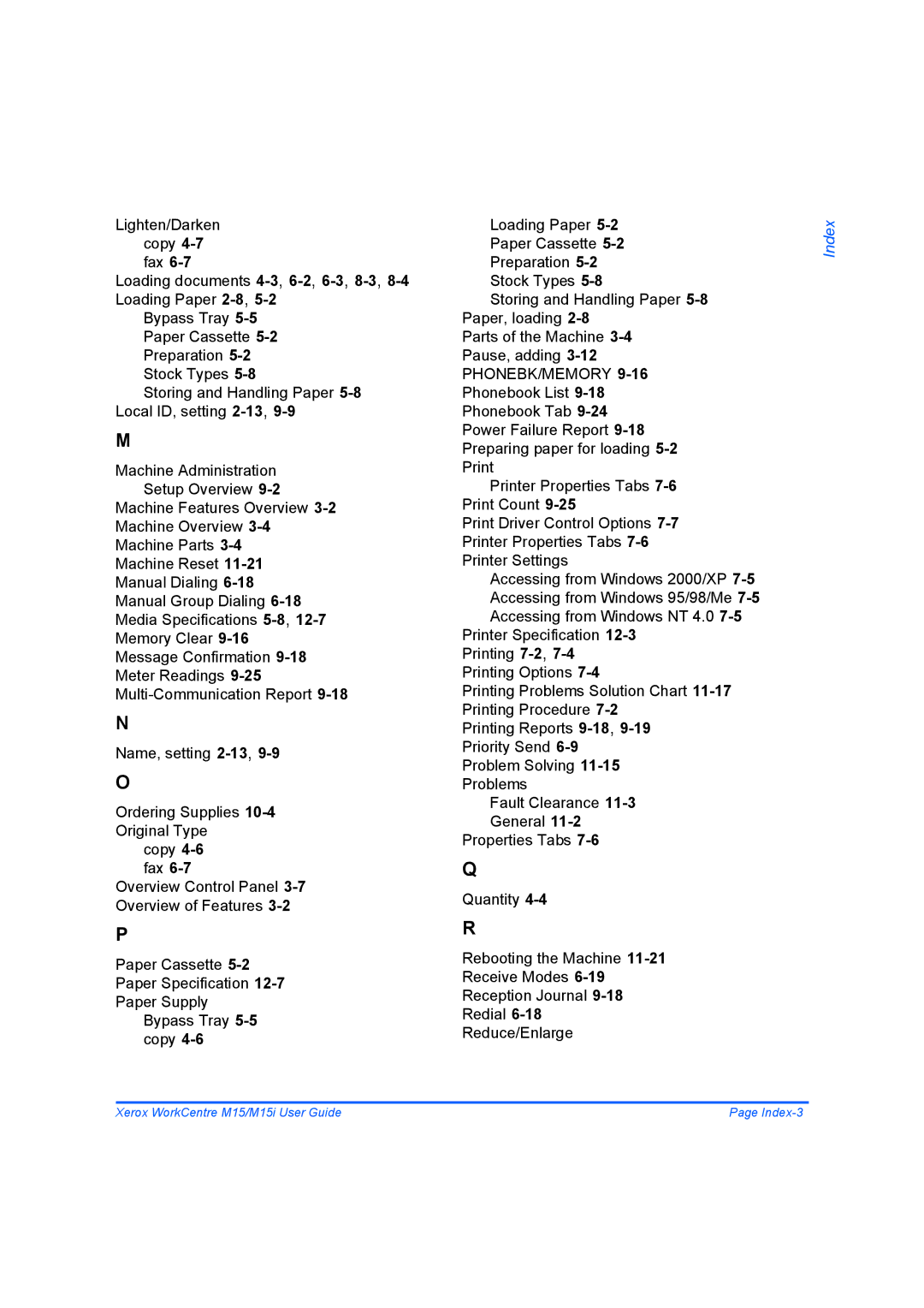 Xerox M15 manual Index-3 