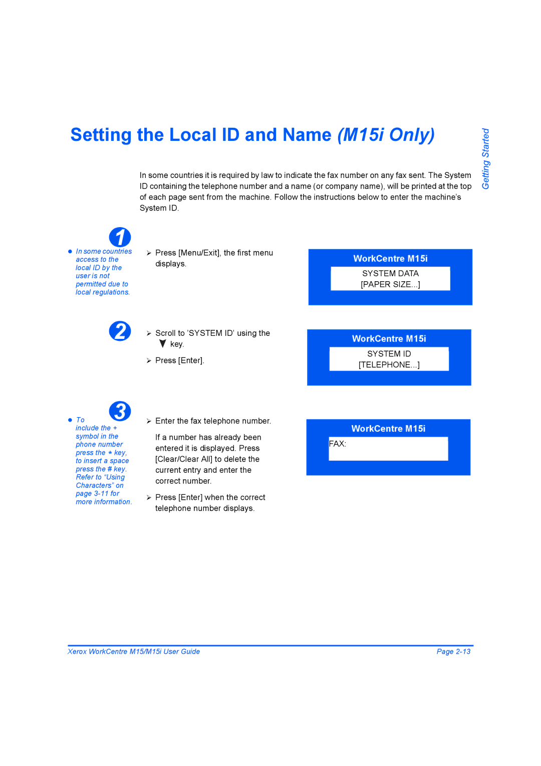 Xerox manual Setting the Local ID and Name M15i Only 