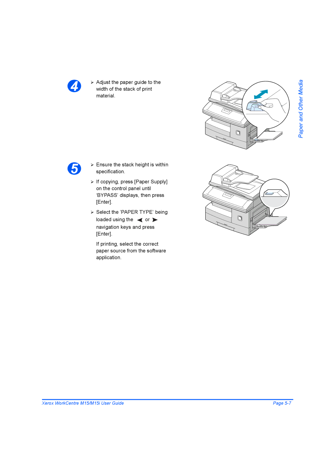 Xerox M15 manual Paper and Other Media 