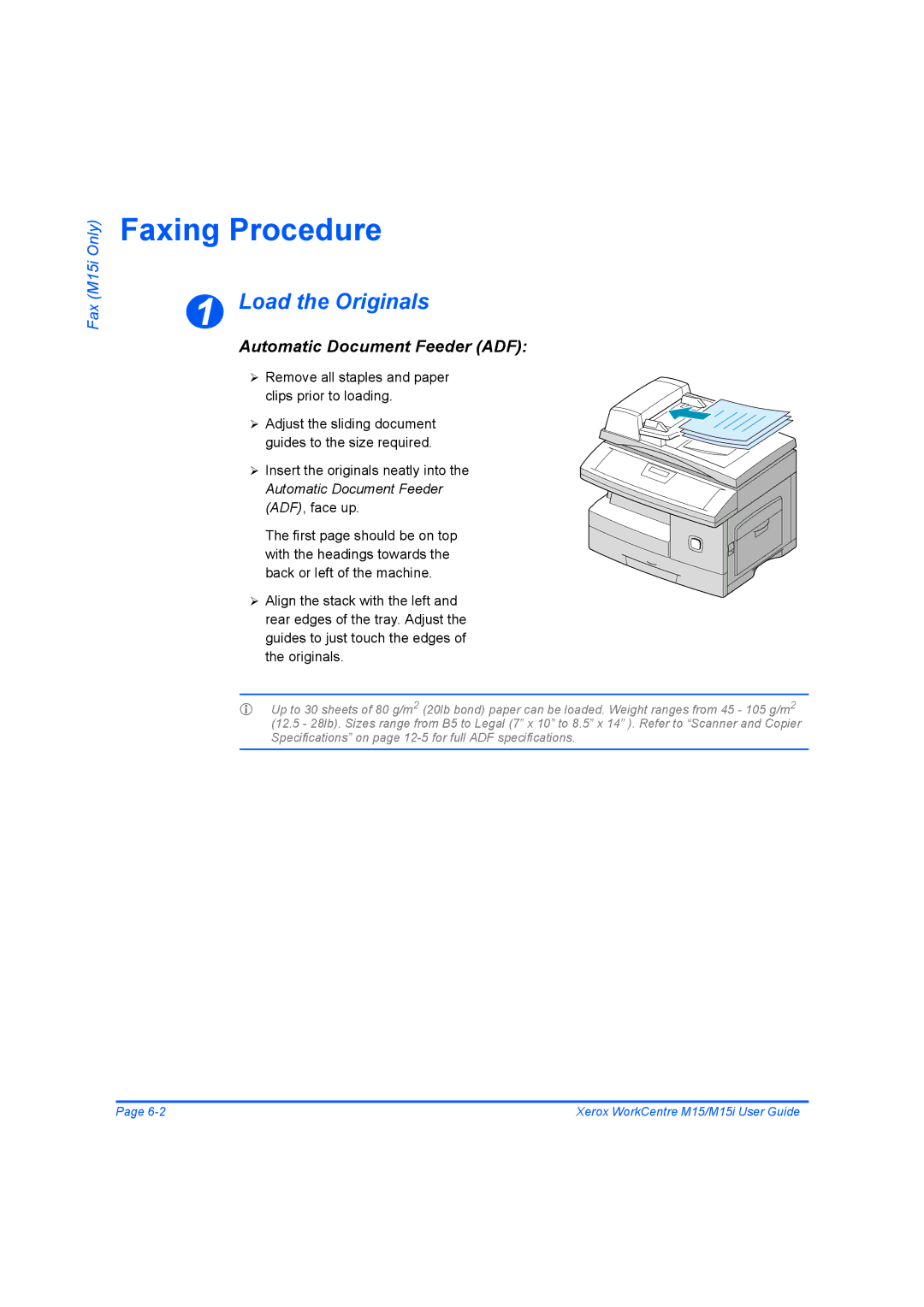 Xerox M15 manual Faxing Procedure, Load the Originals 